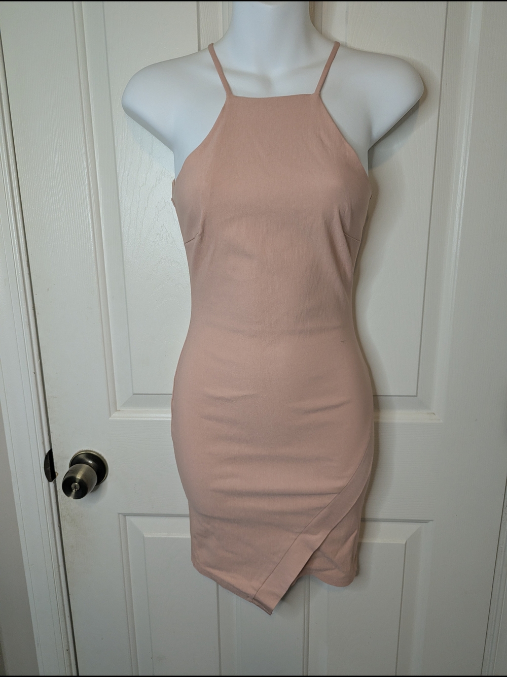 Love Culture Baby Pink Halter Asymmetrical Bodycon Mini Dress‎ – Size S